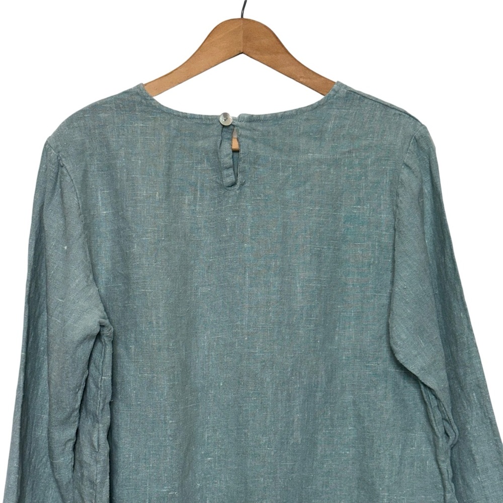 BRYN WALKER Dusty Teal Blue Boxy Slub Knit 100% Linen Top Small - Picture 5 of 10